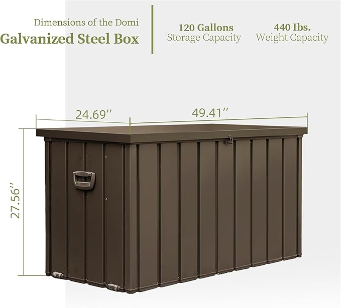 120 Gallon Outdoor Storage Deck Box Waterproof, Large Patio Storage Bin for Outside Cushions, Throw Pillows, Garden Tools, Lockable (Dark Brown)