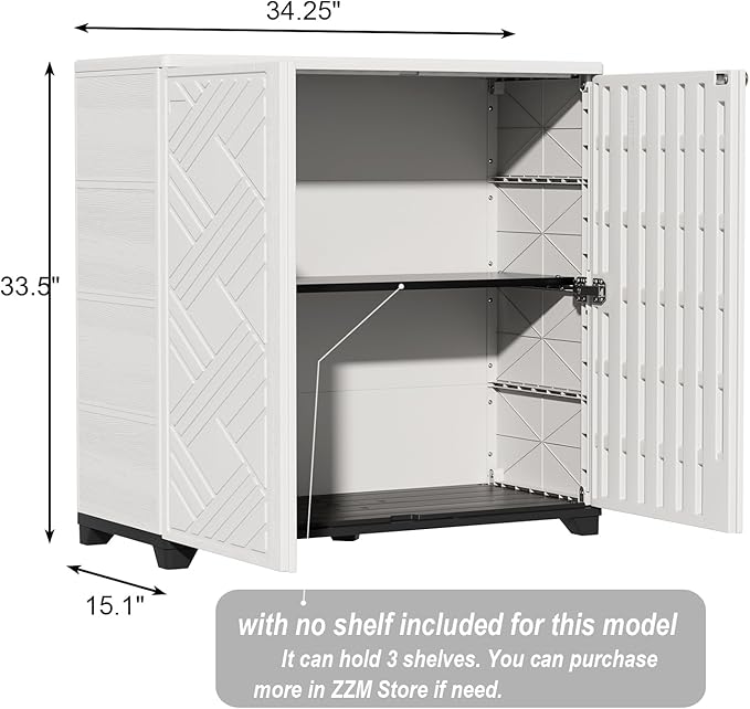ZZM Indoor/Outdoor Storage Cabinet Waterproof, 34"x15"x34" Plastic Outdoor Storage Box for Garden Balcony Bathroom, All Weather Outdoor Storage Clearance, DIY Usage, with No Shelf (White)