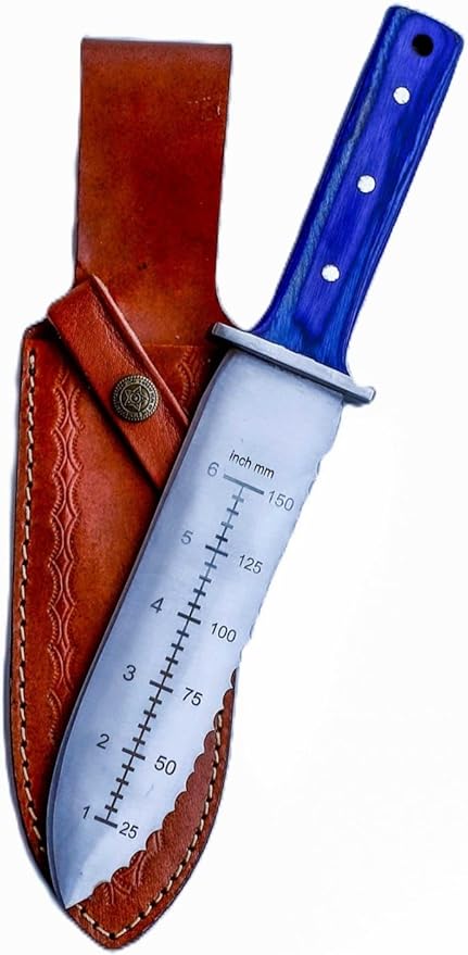 Original Handmade Garden Knife with Leather Sheath Japanese Style Stainless Steel Gardening Weeding Knife, 7-Inch Blade and Wood Handle