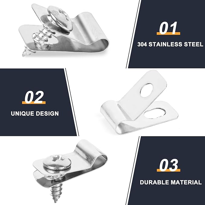 220 Pcs Fence Wire Clamps Stainless Steel Fencing Mounting Clips with 220 Pcs Stainless Steel Screws for 12-16 Gauge Welded Wire to Wood, Metal or Vinyl Fence(X220 Kit)