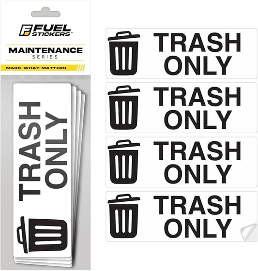 Trash Sticker for Outdoor Trash Can, Garbage Can - 3-5 Year Indoor/Outdoor Rated - Heavy Duty, Weather Proof, Ultra Durable - USA Made (6x2 inch), 4 Labels