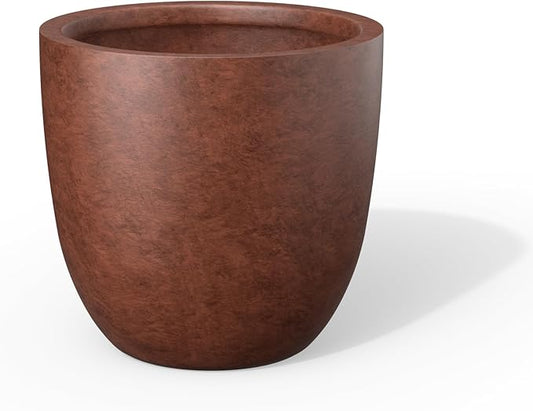 Kante 14 Inch Dia Round Concrete Planter, Indoor Outdoor Large Plant Pot with Drainage Hole and Rubber Plug for Home Patio Garden, Rusty