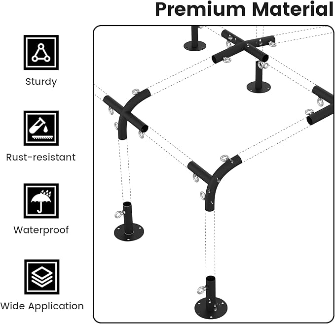 1 3/8'' Canopy Fittings for 8 Leg Carport Frame Parts, Black Canopy Pipe Fittings with Eye Bolts, Carport Frame Kit Low Peak Connectors with 156 Degree Angle(20Pcs)
