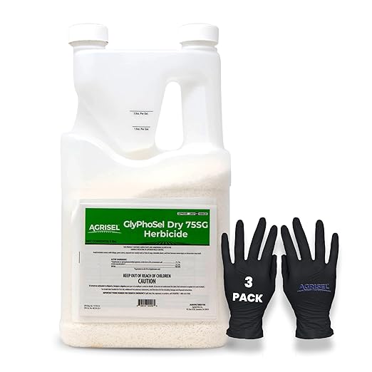 GlyPhoSel Pro Dry Weed Killer, Fast-Acting, Targets Tough Weeds from Leaf to Root, Easy-to-Use Tip & Pour Container, Pet Safe, Includes 3-Pack of Agrisel Protective Gloves, 5 Pounds