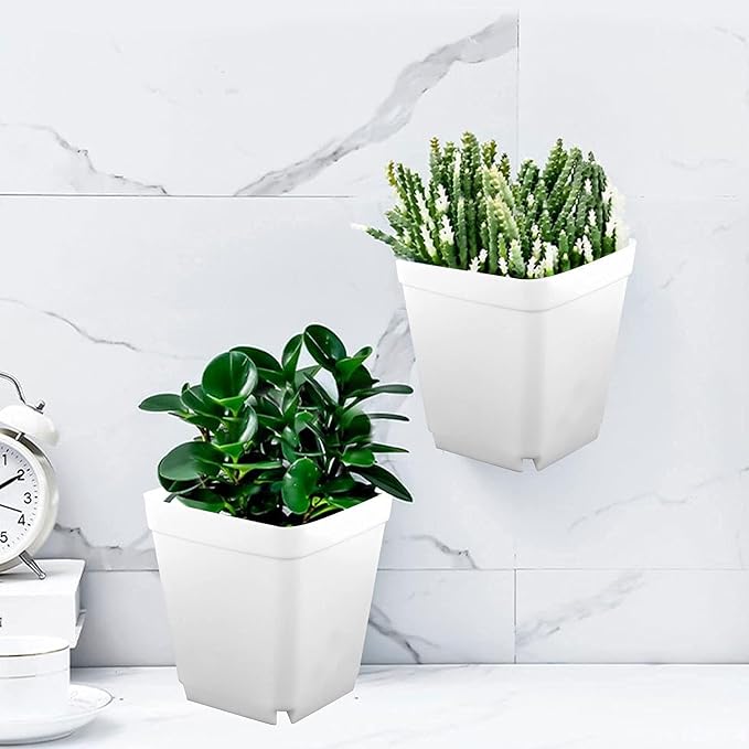 HOIGON 100 Pack 3 Inch White Square Nursery Pot, Durable Thickened Plastic Nursery Pots with Drain Holes, Small Square Planting Containers for Flower Tomatoes Basil