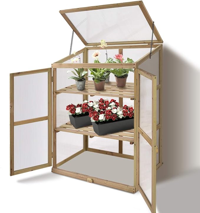 Giantex Garden Portable Wooden Cold Frame Greenhouse Raised Flower Planter Protection (30.0"X22.4"X42.9")
