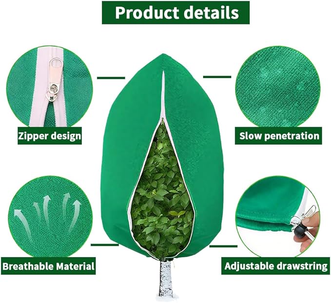 2PC Winter Plant Covers Freeze Protection Kit - 32x47 Reusable Frost Blankets with Adjustable Drawstring for Outdoor Samll Bushes Potted Plants Tree