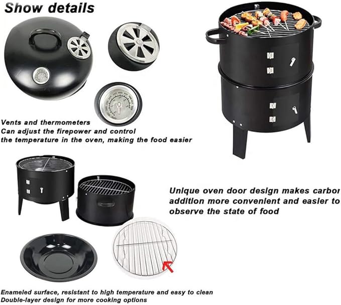 BBQ Charcoal Smoker for Meat 15 Inch Heavy Duty BBQ Charcoal Grills Vertical Barbecue Smokers Grill for Outdoor Cooking Patio Backyard Picnic Party