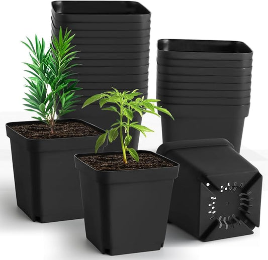 Square Nursery Pots 5.5 Inch, Plastic Plant Pot with Drainage Holes, Reusable Seedling Starter Pots Garden Flower Pots Planters for Indoor Plants, Transplanting, Succulents, Cuttings