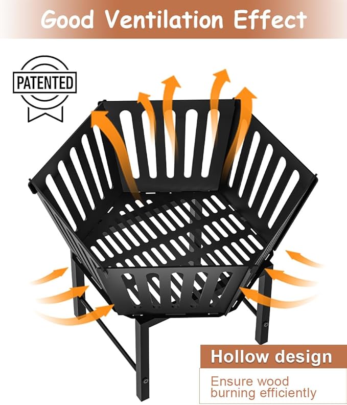 22.5 Inch Portable Plug Fire Pit for Camping, Heightened Detachable Outdoor Wood Burning Firepits for Outside Patio Heating, Picnic, Bonfire and BBQ with Carrying Bag, Vertical Hollow Style