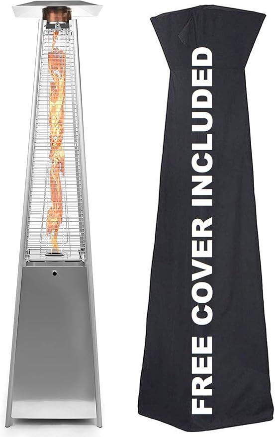 Avenlur Pyramid Patio Heater, 48,000 BTU Outdoor Propane Heater with Quartz Glass Tube, Cover, Ignition & Wheels — Freestanding Gas Heater for Backyard, Deck & Patio (Stainless Steel)
