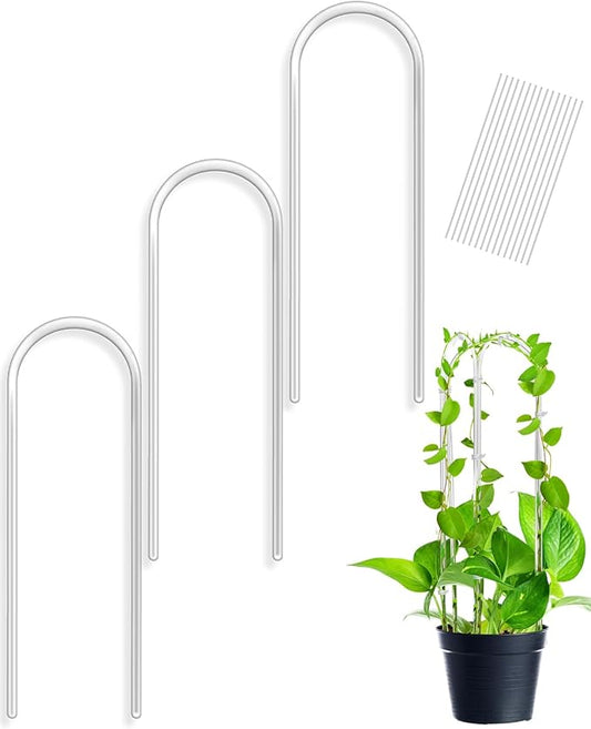 3 Pack Larger Acrylic U-Shaped Hoya Trellis, 16 Inch Indoor Climbing Plant Trellis for Plants Support with 15 Ties, Small Garden Trellis Houseplant Accessory for Potted Ivy Outdoor