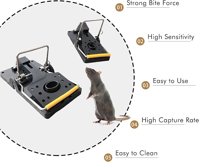 Grandpa Gus's Pest Control Small Snap Traps for Mice, Durable Plastic, Stainless Steel Powerful Spring Arm & Very Sensitive Trigger (Pack of 12)