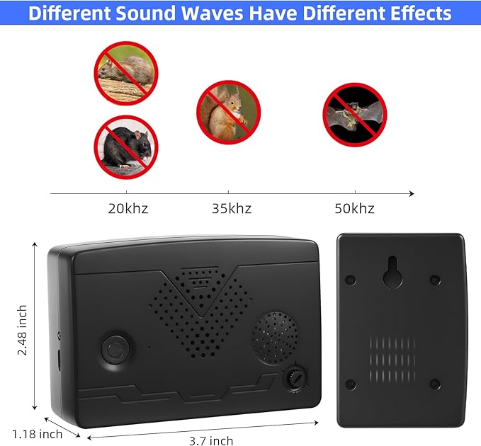 Ultrasonic Bat Devices for Attic: 4PCS Bat Removal Device for Garage, Indoor Outdoor Use - Humane and Effective Rechargeable Bat Deterrent Devices, Black