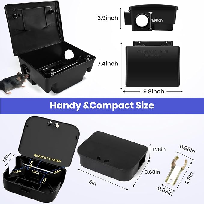 12‑Pack Key‑Required Rat Bait Stations & Mouse Bait Stations – 6 Large & 6 Compact, Lockable Weather‑Resistant Plastic for Indoor & Outdoor – Keeps Children & Pets Safe
