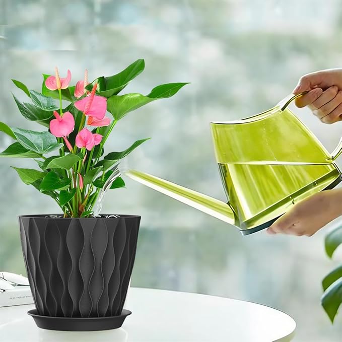 7 Inch Plant Pots Set of 5, Plastic Flower Pots with Drainage Holes and Trays, Planter Pot for Indoor Plants, Decorative Pots for Plants Indoor/Outdoor （Multicolor）