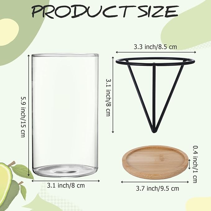 Avocados Vase Avocado Seed Starter Vase, Avocado Trees Live Plants Growing Kit Aguacate Seed Sprouting Kit with Metal Triangle Bracket and Bamboo Base, Glass Sprout Growing Kit for Avocados