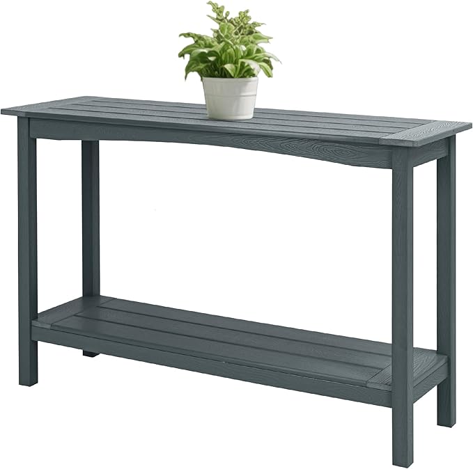 Weatherproof HIPS Outdoor Console Table, 48'' 2-Shelf SideTable Indoor/Outdoor Use, Multifunctional Buffet Table Bar Storage Organizer for Entryway,Yard, Patio, Outside Plant Stand Table, Grey