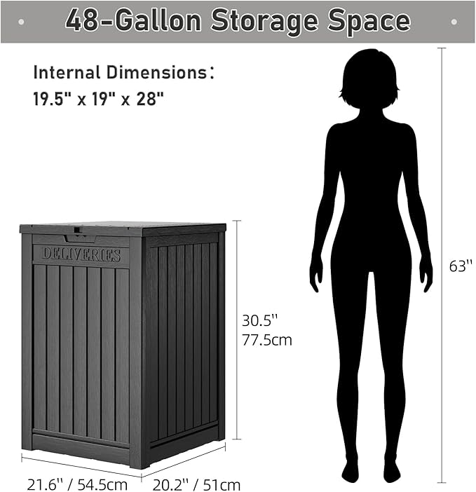 Package Delivery Box for Outside, 48 Gallon Storage with Lockable Secure, Large Resin Outdoor Package Drop Container