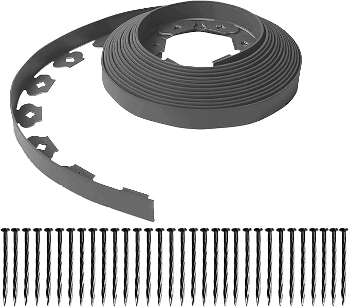 Garden Edging Border,33ft Landscape Edging Garden Borders Edging【2INCH Hight】 Paver Edging Include 30 Stakes, Flexible Lawn Edging Border for Yard, Lawn, Gardens (Grey)
