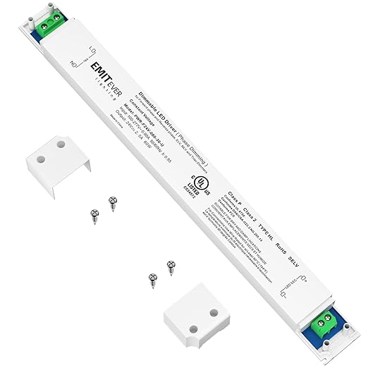 EMITEVER 60W Slim Triac Dimmable LED Driver,100-277V AC to 24V DC Power Supply,0-100% Dimming Transformer for LED Lights,Compatible with Lutron and Leviton Dimmers,Class 2,UL Listed