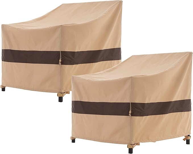 Patio Chair Covers - Heavy Duty Waterproof Outdoor Furniture Covers for Chairs, Adirondack & Tolix Styles, Beige & Coffee, 34" W x 36" D x 36" H, 2 Pack