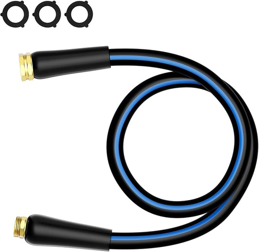 Short Garden Hose 5/8” 3FT: Burst-Resistant Water Hose with Sturdy Brass Fittings - Leakproof Hose Male to Female - Durable Hose for Yard, Lawn, Car Wash, Outdoor, Watering, Dark Blue