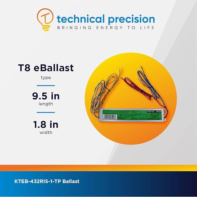 Technical Precision Replacement for Keystone Technologies Ballast KTEB-432RIS-1-TP Operates on F17T8, F25T8, F32T8, F32T8ES, F40T8 - Sound Rated A - 1 Pack