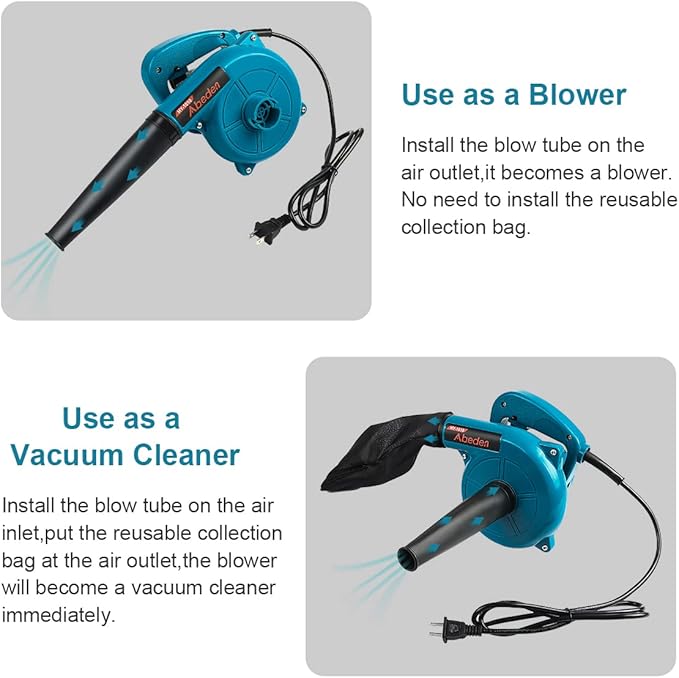 Corded Electric Leaf Blower,2 in 1 Small Handheld Lightweight Sweeper/Vacuum,110V 400W Portbale Blower for Leaf/Snow/Dust Blowing (Blue)