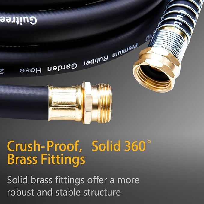 50FT 3/4 Heavy Duty Rubber Garden Hose - 200psi Working, 1000psi Burst - Hot/Cold Water - Five-Layered Braiding for Durability - Versatile for Gardening, Agriculture, Construction(Black)