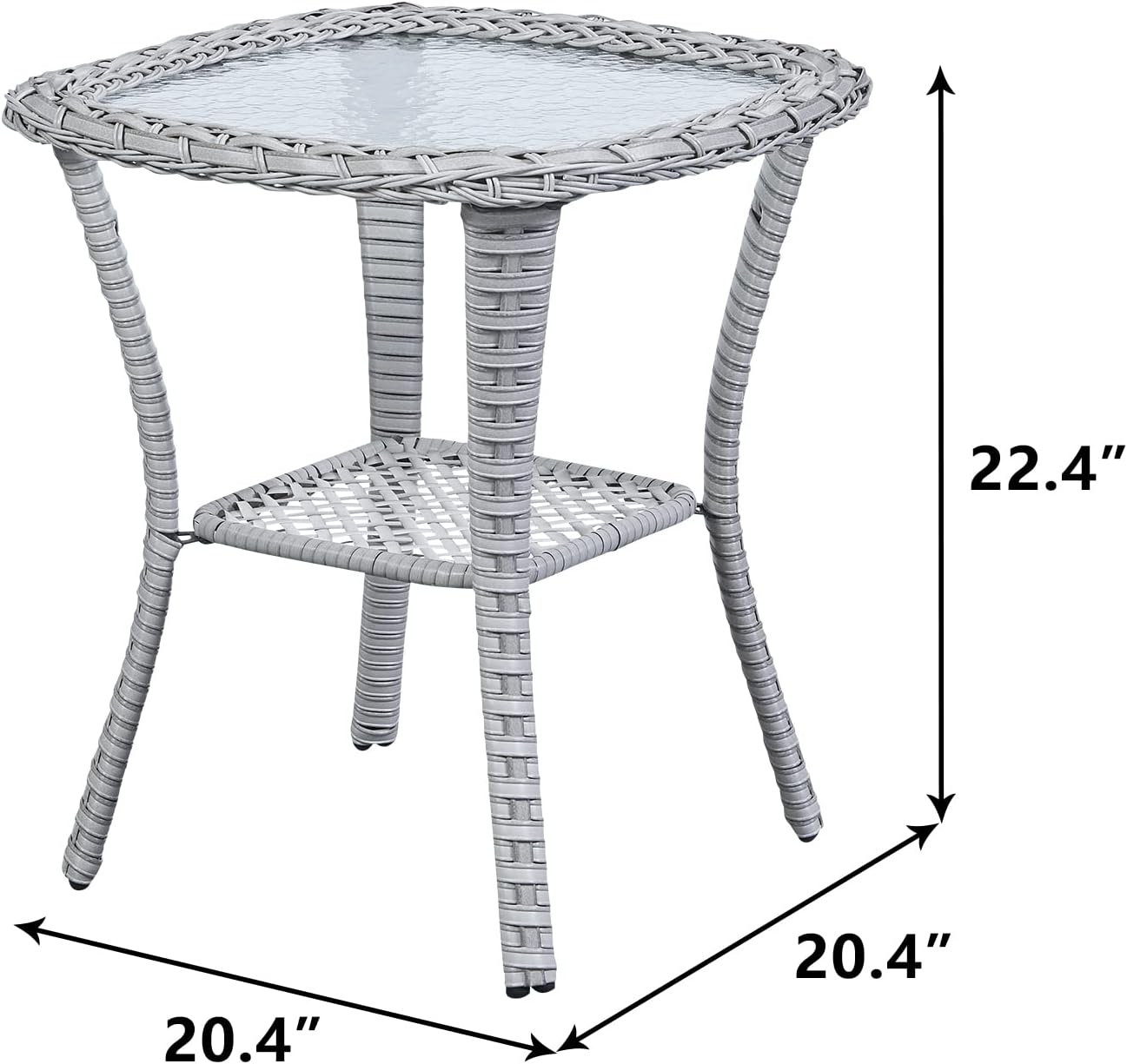 Patio Tables Wicker Side Table - Rattan Coffee Table with Glass Top End Tables for Outdoor Outside Patio Porch Square Light Grey
