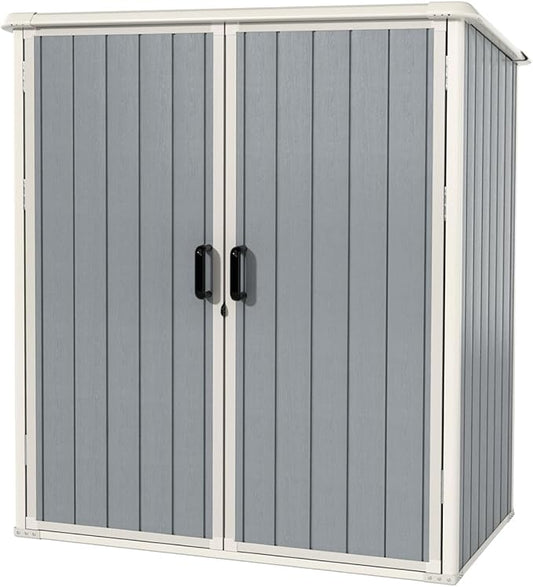 Aoxun Outdoor Storage Shed 5 x 3FT, Resin Shed with Floor and Lockable Door, Plastic Sheds for Garbage Can, Tool, Accessories, Lawn, Garden - Grey