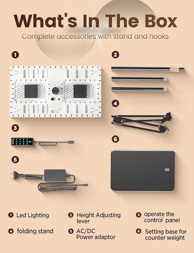 Grow Lights for Indoor Plants, [Smart APP & Expansive 2x2 Ft Coverage] Genuine 48Watt LED Full Spectrum Standing/Hanging Growing Plant Lamps, 8-Level Brightness, 270°Folding, 360°Rotation