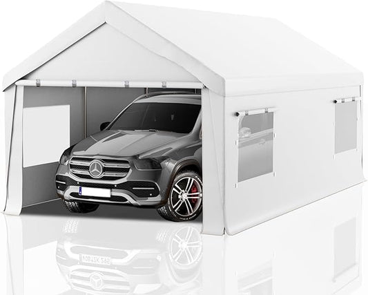 Carport 10x20 Heavy Duty Portable Garage,Carport Canopy with Roll-Up Windows & Doors,Portable Garage and Shelter with Removable Sidewalls,Car Tent Garage with All-Season Tarp for Truck Bike Lawnmower