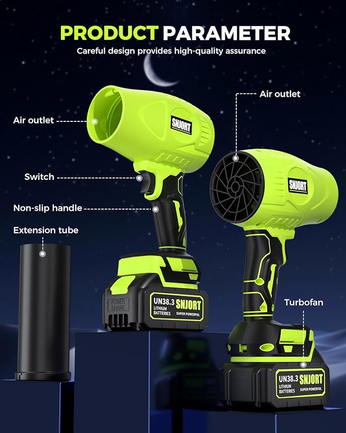 Leaf Blower Cordless with Battery and Charger, 800,000 RPM, Extended Nozzle, Lightweight Handheld Design,Blower for Patio Cleaning,car Blowing Water, Blowing Leaves and Dust（Bright Green）