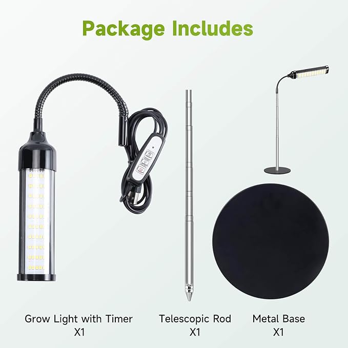 LED Grow Light,3500K Full Spectrum Desk Plant Growing Lamp with 45 LEDs,Adjustable Gooseneck,5-Level Dimmable,Height Adjustable7-23 for Indoor Plants,Auto On Off Timing 2 4 8Hrs