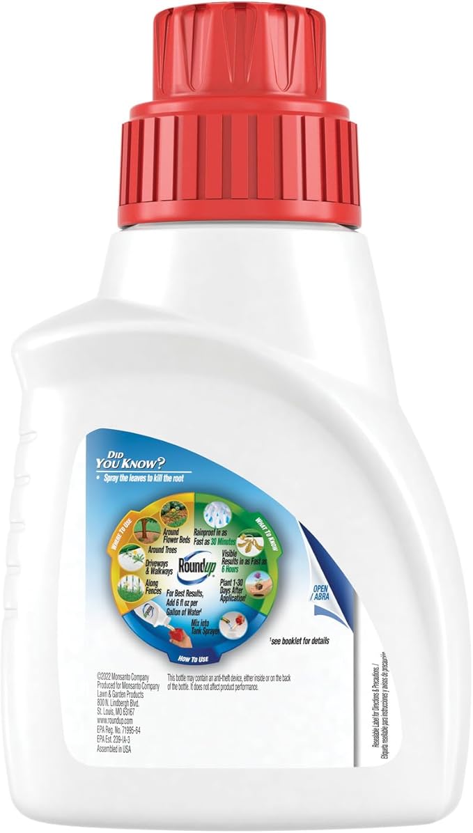 Roundup Weed & Grass Killer₄ Concentrate, Use in and Around Flower Beds, Walkways and Other Areas of Your Yard, 16 fl. oz.
