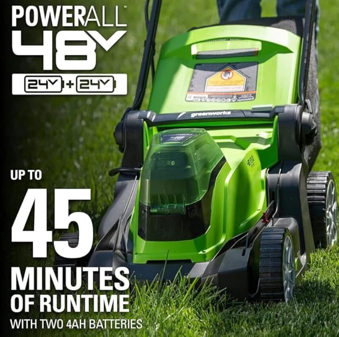 Greenworks 48V (2 x 24V) 17" Cordless (Push) Lawn Mower (125+ Compatible Tools), (2) 4.0Ah Batteries and Dual Port Rapid Charger Included