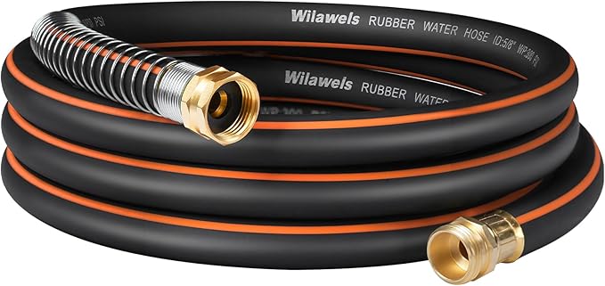 15FT x 5/8" Garden Hose, Heavy Duty 15 Foot Rubber Garden Hose, 300 PSI Working, 1000 PSI Burst, Swivel Handle with Stainless Steel Ring, 5-Layer Braided, All-Weather Outdoor Use, BG15GH06