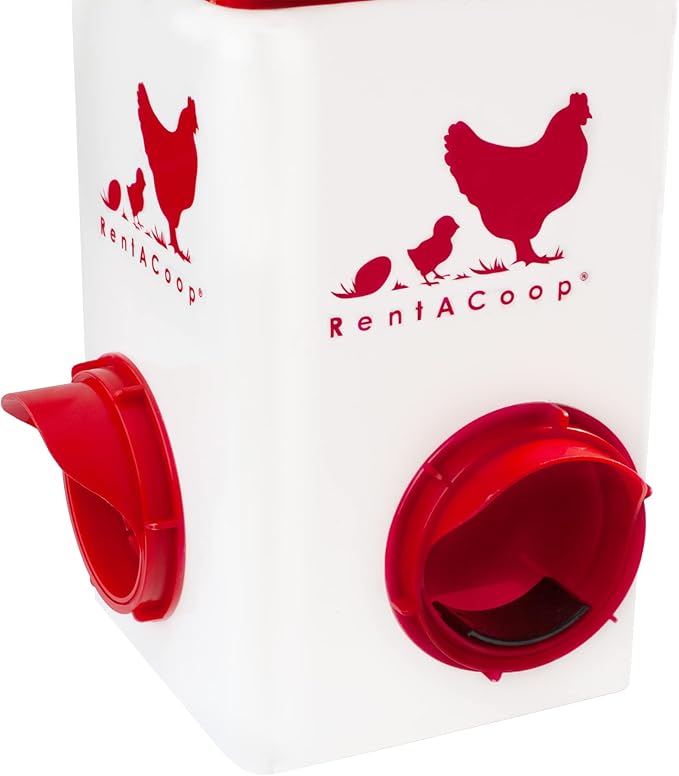 RentACoop Chick2Chicken 5lb 2-Port Feeder - Includes Anti-Roost Lid and Slider Port Covers - Suitable for Quail, Pigeons, Doves, Chicks, and Adult Chickens