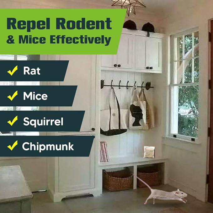 Rodent Repellent Pouches, Rat Repellent, Mouse Repellant, Natural Mice Repellant Indoor, Peppermint Oil to Repel Mice and Rats,Rat Deterrent, Keep Mice Away, Powerfully&Effectively-12P