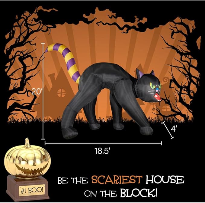 Haunted Hill Farm 20-Ft. Black Cat Halloween Inflatable with Lights, Giant Outdoor Prelit Blow-Up, Festive Halloween Party Decor