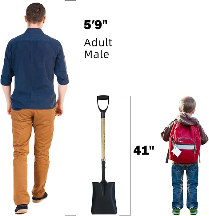 Flat Shovel, Square Shovel for Transfer Snow, 41 inch Long, Durable D Grip, for Farming, Outdoor Works, Gardening, Landscape Works