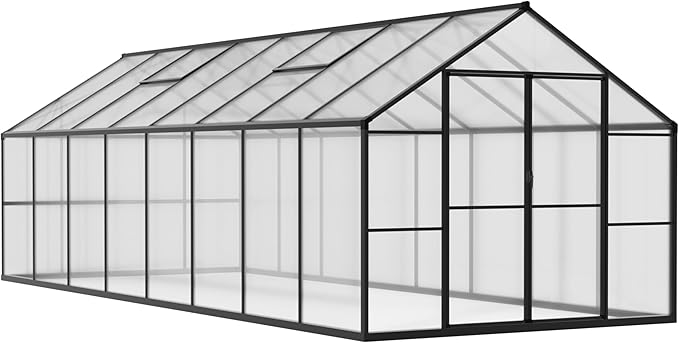 VEIKOU 8' x 16' Polycarbonate Greenhouse for Outdoors, Walk-in Green House with 2 Vents, Aluminum Frame, Riveted Structure, Greenhouse Kit for Outdoor Backyard, Garden, Gray