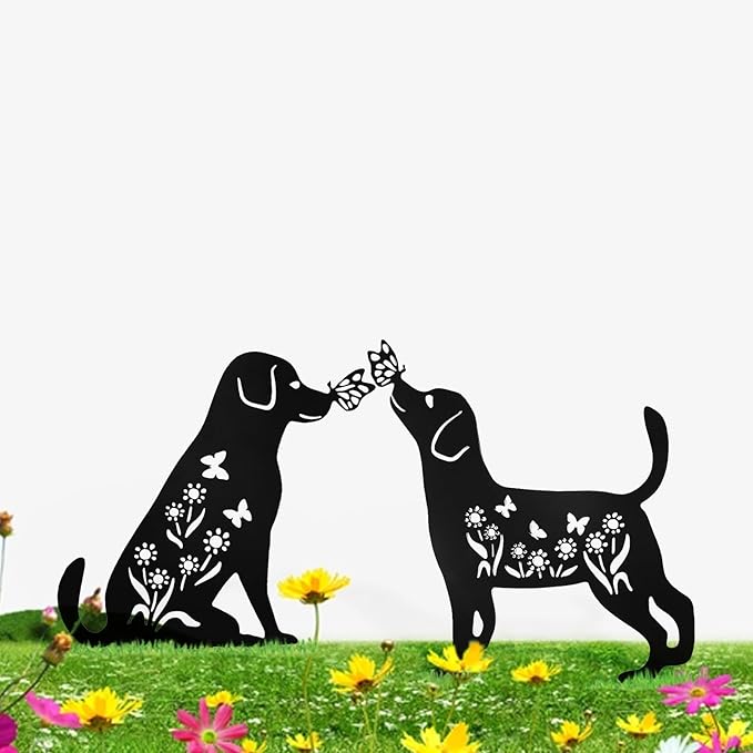 Decorative Garden Stakes - 2 Pack 15" Rust-Resistant Metal Dog Silhouette Outdoor Decor, Corten Steel Puppy Yard Art with Easy Installation for Gardens, Patios & Walkways (Black Lab Design)