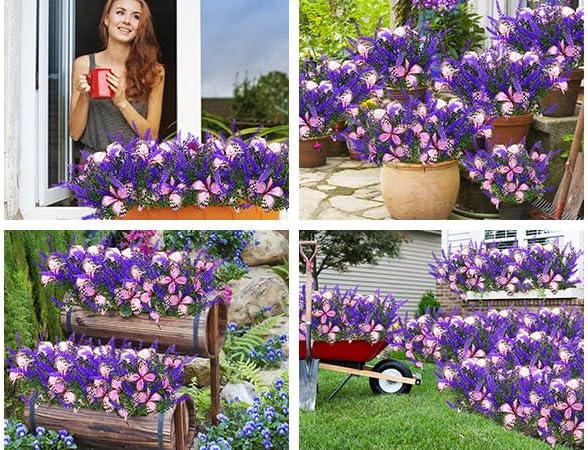 Solar Garden Lights Outdoor, 4 Pack Purple Lavender Solar Butterfly Lights Gardening Gifts for Women,Artificial Flowers Light Purple Halloween Garden Decor for Patio Yard Lawn Christmas