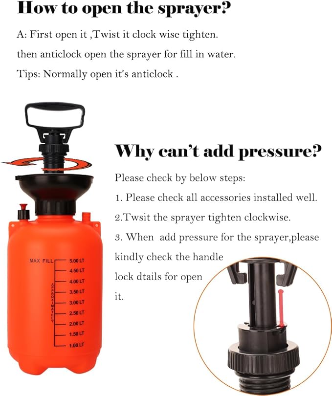 NewBeeclassic 1.3Gal/5L Garden Sprayer, Pressurized Water Spray Bottle with Adjustable Shoulder Strap Pump Pressure Sprayer for Weeds, Lawn Care & Pesticides (Orange)