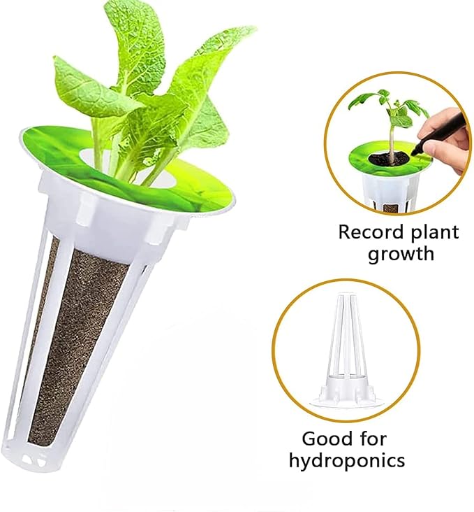 100 PCS Hydroponic Baskets Kit, 50 Pcs Hydroponic Grow Baskets and 50 Pcs Seed Pot Label for Grow Basket, Compatible with Hydroponic Growing System