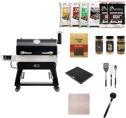 recteq Pellet Grill Smoker - Flagship 1600, Wood Pellet Smoker, BBQ Pellet Smokers, Wi-Fi Smart Grill, 1600 Sq. In. Cook Space, Pellet Smoker Grill, 40 lbs Hopper, Grilling Essentials Bundle
