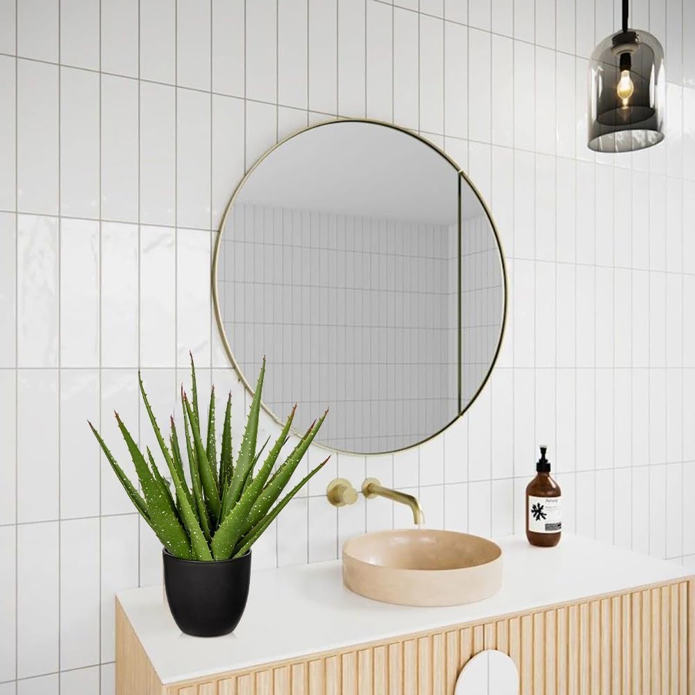 Fake Succulent Aloe Vera Plants 13.4 Inch Large Artificial Succulents with Black Pot Faux Aloe Potted Plant for Desk Modern Home Office Bedroom Living Room Table Shelf Decor